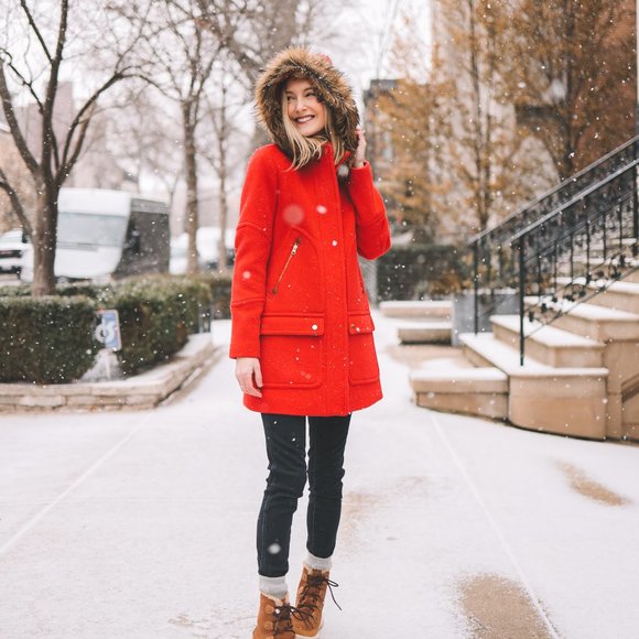J.Crew Chateau Parka Italian Stadium-Cloth Wool Coat In Vibrant Red - Picture 1 of 10